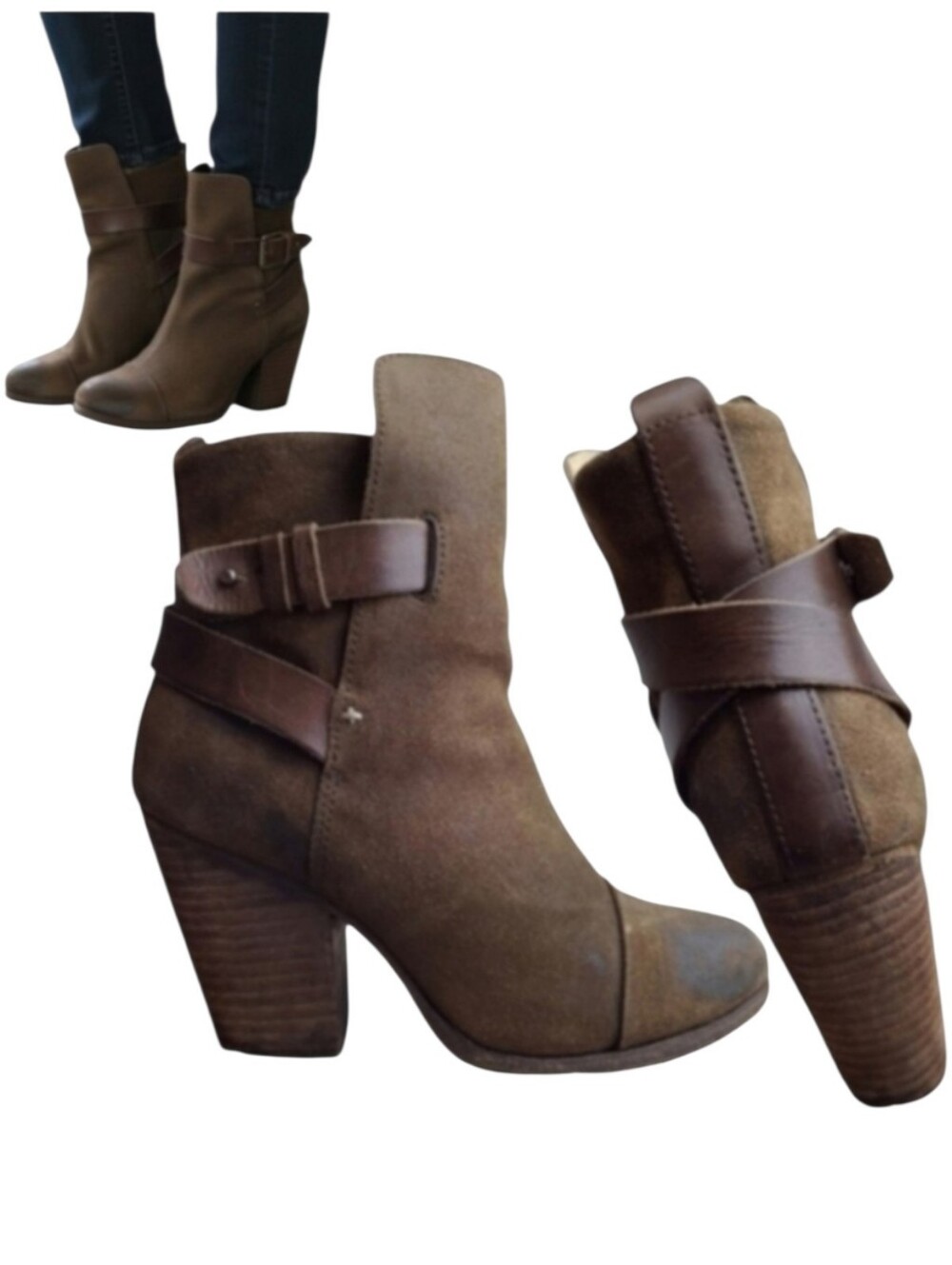 rag & bone Womens Kinsey Distressed Suede Ankle Boots Moss Brown 6